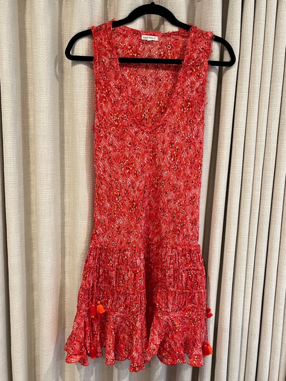 Poupette St. Barth Soledad Coral Pink Floral Mini Dress w/ Tassle 
Size M - Picture 7 of 7
